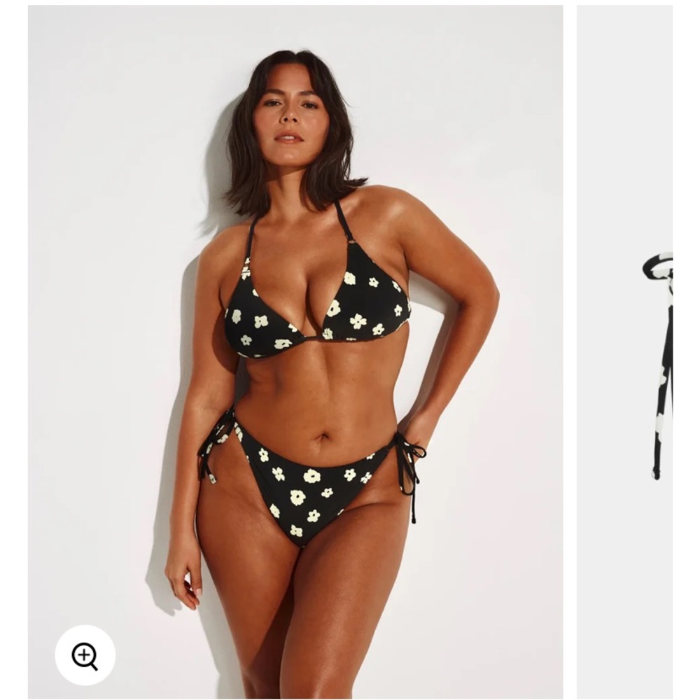 NWT Knix Black Floral Tie-Side Triangle Bikini Top and Bottom Set XXL and XL